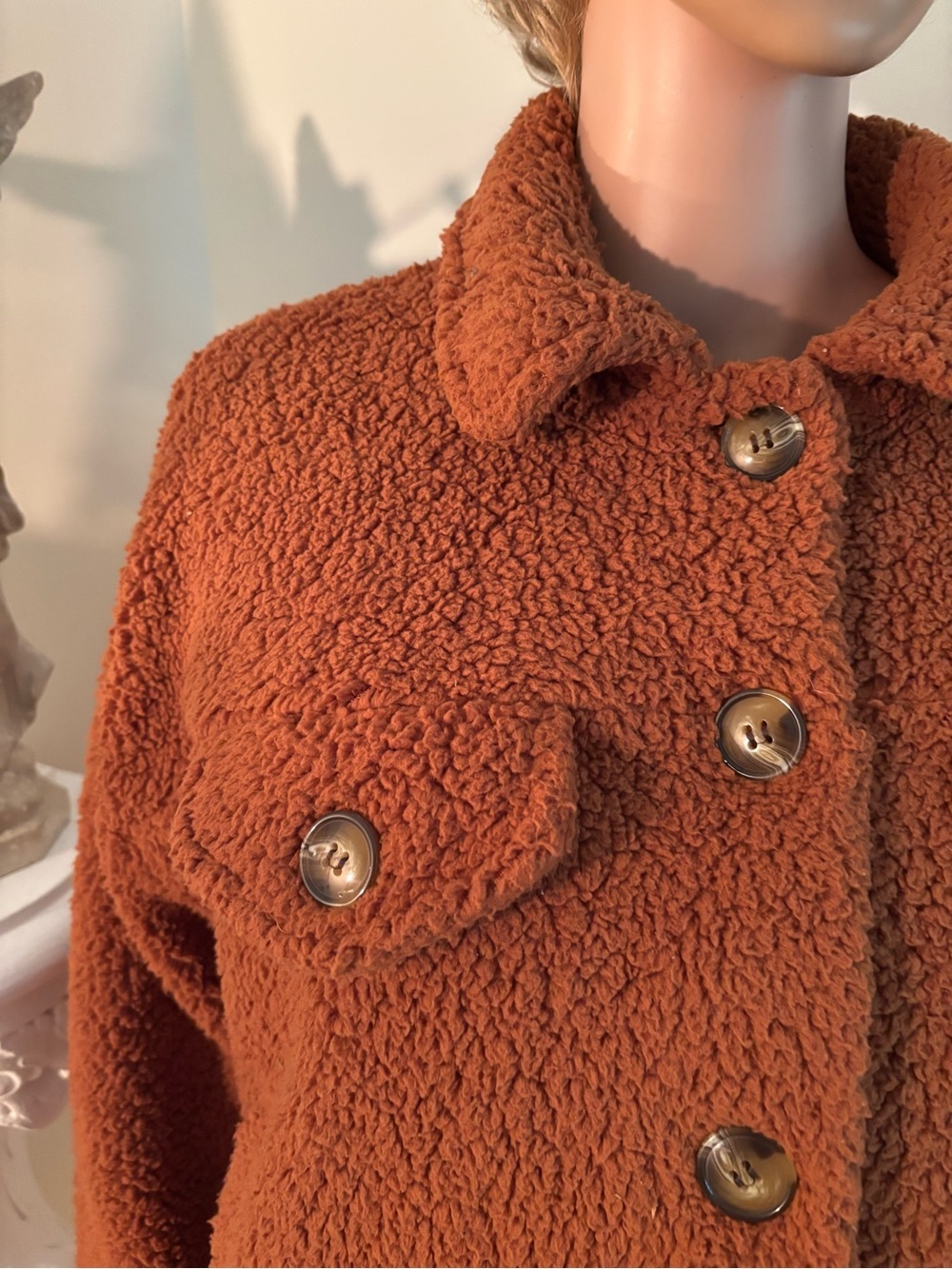 Hippie Rose Rust Teddy Sherpa Button-Up Jacket R1 - Picture 5 of 12